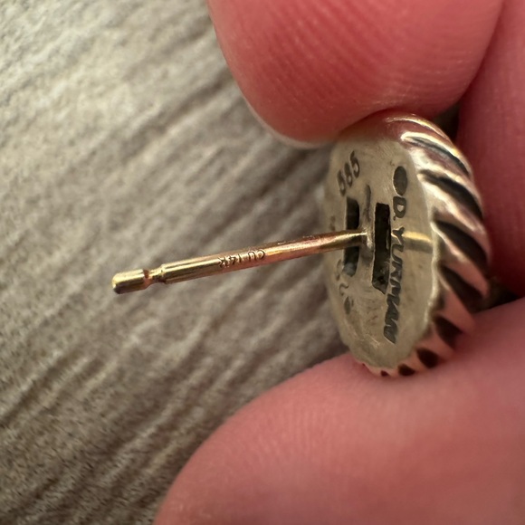 DAVID YURMAN Sterling & 14K Cable Cookie Post Small Red Stone Garnet Earrings - Picture 7 of 12